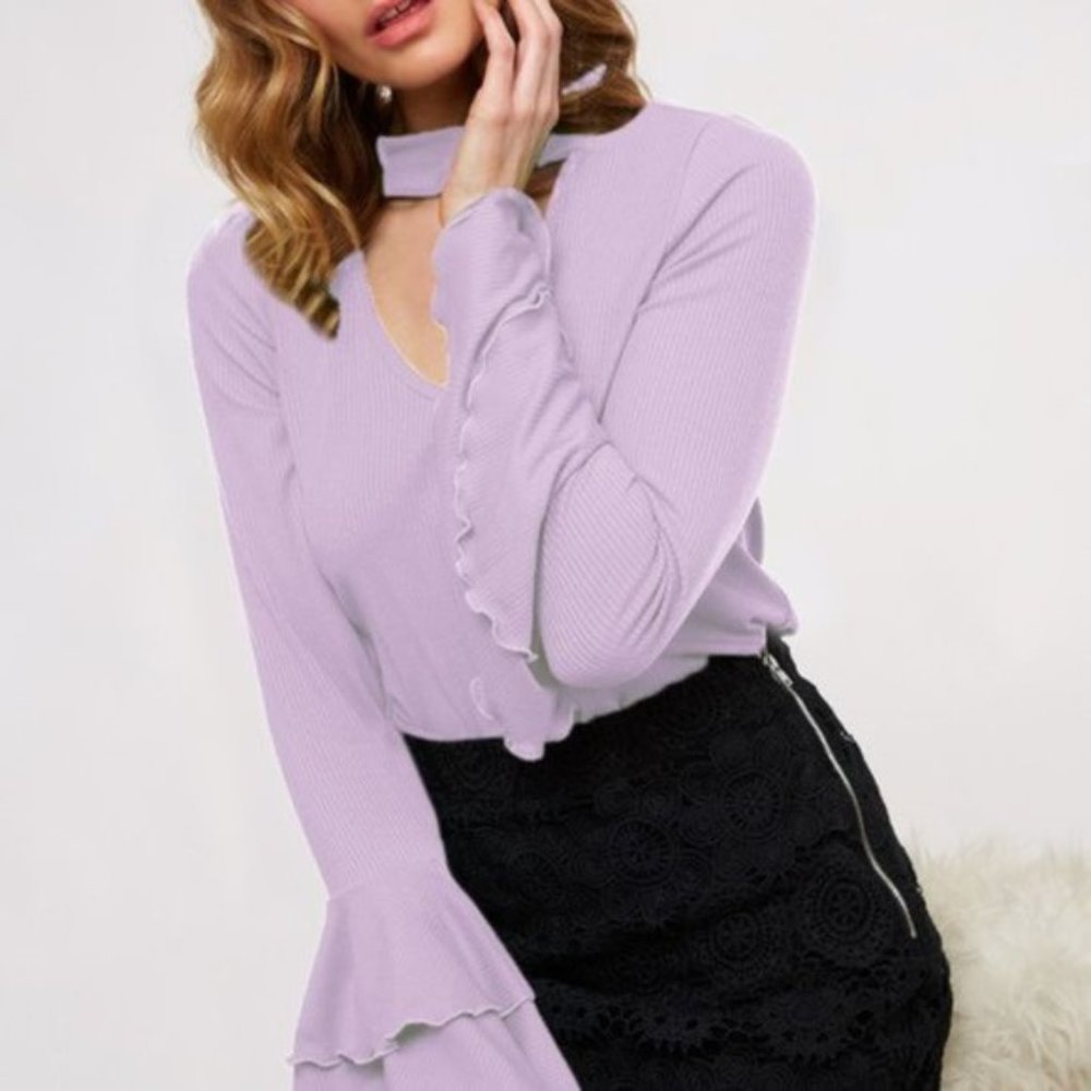 CHIC DOLLZ Lavendar Ribbed Choker Top - Picture 2 of 3